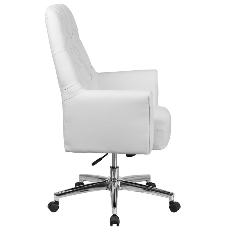Flash Furniture Mid-Back Traditional Tufted White Leather Executive Swivel Chair with Arms – BT-444-MID-WH-GG Online