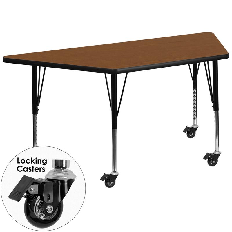 Flash Furniture Mobile 25”W x 45”L Trapezoid Oak HP Laminate Activity Table – Height Adjustable Short Legs – XU-A2448-TRAP-OAK-H-P-CAS-GG Supply