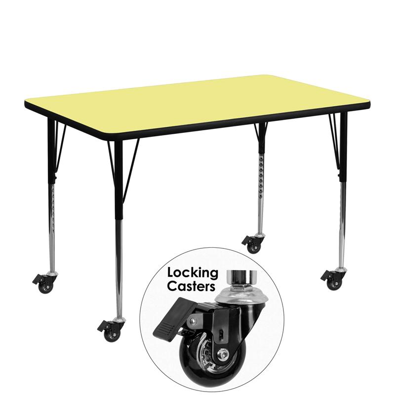 Flash Furniture Mobile 30”W x 48”L Rectangular Yellow Thermal Laminate Activity Table – Standard Height Adjustable Legs – XU-A3048-REC-YEL-T-A-CAS-GG Online now