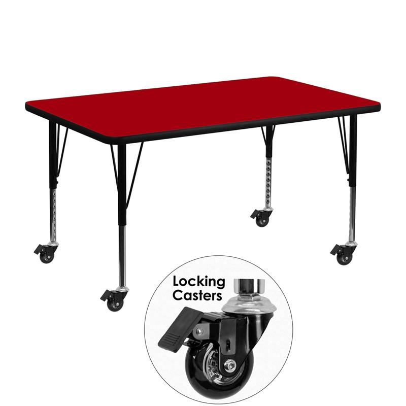 Flash Furniture Mobile 30”W x 48”L Rectangular Red Thermal Laminate Activity Table – Height Adjustable Short Legs – XU-A3048-REC-RED-T-P-CAS-GG Supply