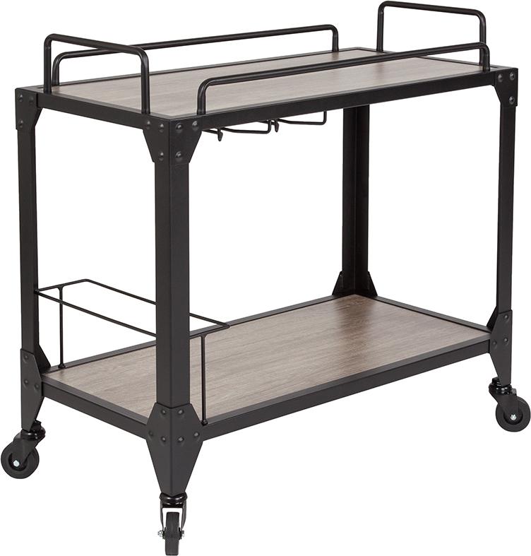 Flash Furniture Midtown Light Oak Wood and Iron Kitchen Serving and Bar Cart with Wine Glass Holders – NAN-JH-17106-GG on Sale