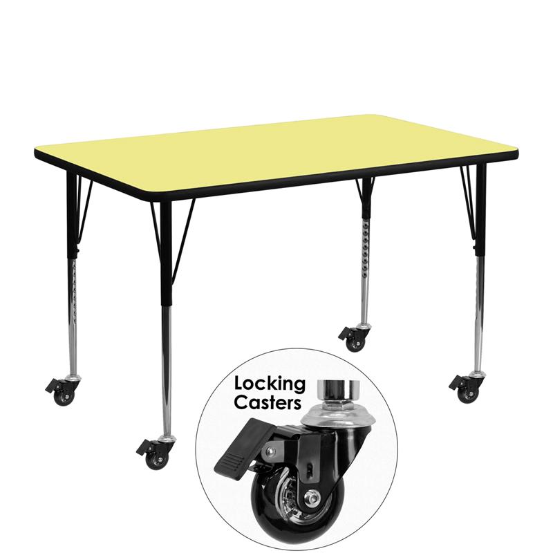 Flash Furniture Mobile 24”W x 48”L Rectangular Yellow Thermal Laminate Activity Table – Standard Height Adjustable Legs – XU-A2448-REC-YEL-T-A-CAS-GG Sale