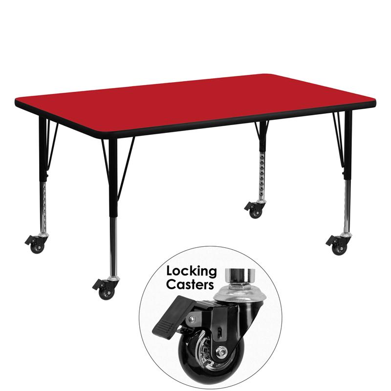 Flash Furniture Mobile 30”W x 60”L Rectangular Red HP Laminate Activity Table – Height Adjustable Short Legs – XU-A3060-REC-RED-H-P-CAS-GG Supply