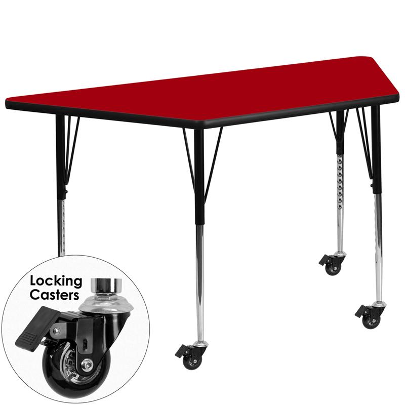 Flash Furniture Mobile 29.5”W x 57.25”L Trapezoid Red Thermal Laminate Activity Table – Standard Height Adjustable Legs – XU-A3060-TRAP-RED-T-A-CAS-GG Sale