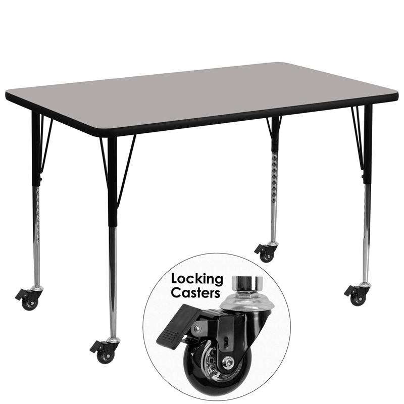 Flash Furniture Mobile 36”W x 72”L Rectangular Grey HP Laminate Activity Table – Standard Height Adjustable Legs – XU-A3672-REC-GY-H-A-CAS-GG Online Hot Sale