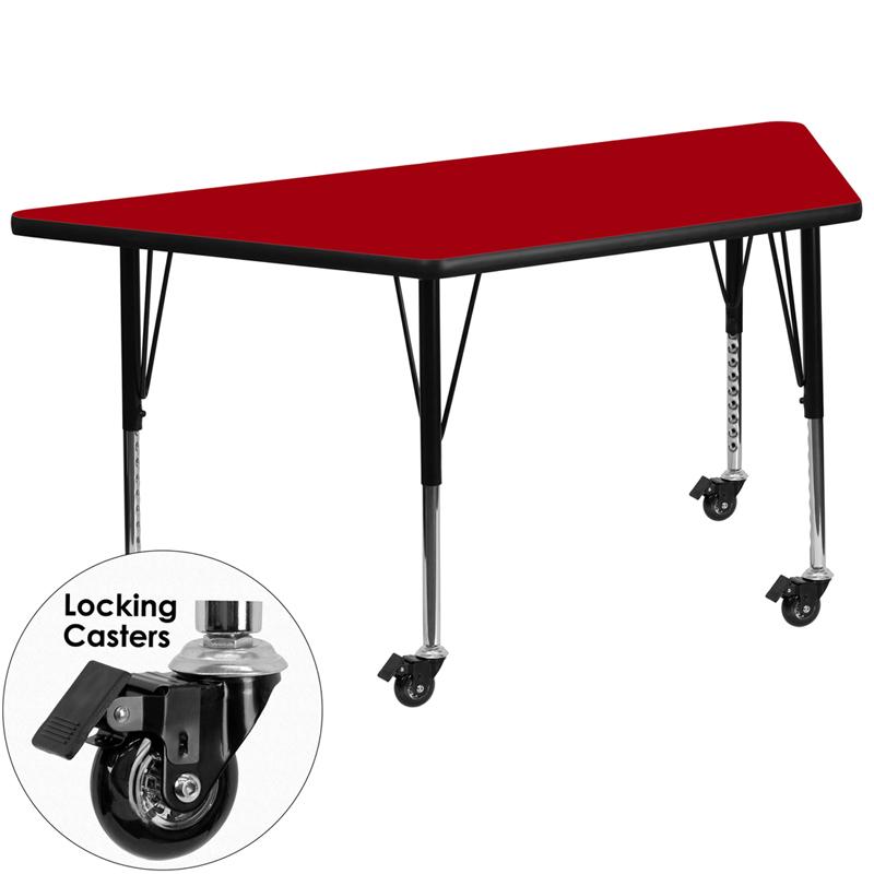 Flash Furniture Mobile 29.5”W x 57.25”L Trapezoid Red Thermal Laminate Activity Table – Height Adjustable Short Legs – XU-A3060-TRAP-RED-T-P-CAS-GG Hot on Sale