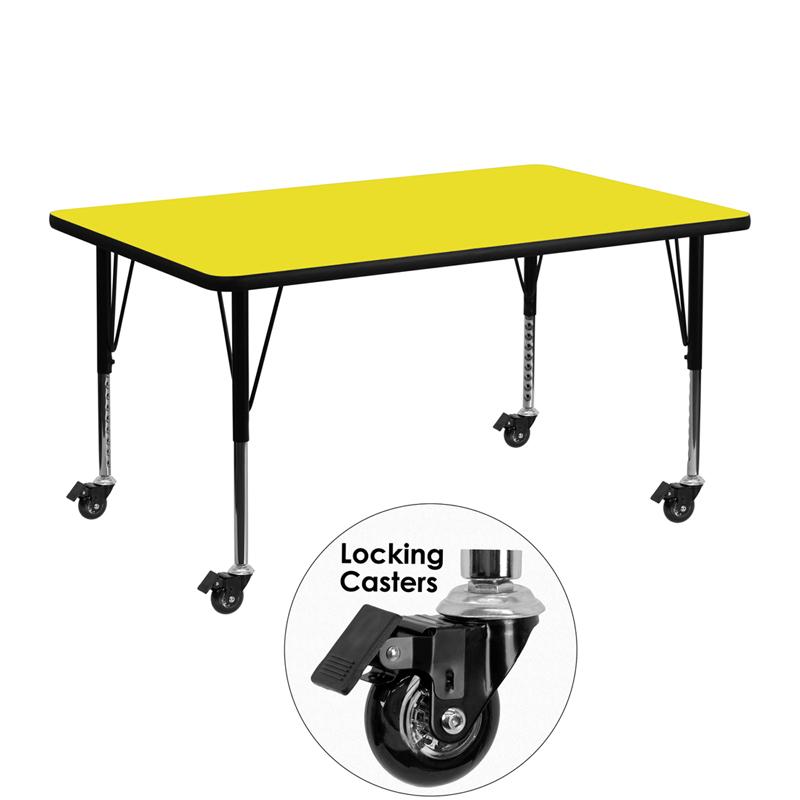 Flash Furniture Mobile 24”W x 48”L Rectangular Yellow HP Laminate Activity Table – Height Adjustable Short Legs – XU-A2448-REC-YEL-H-P-CAS-GG Sale