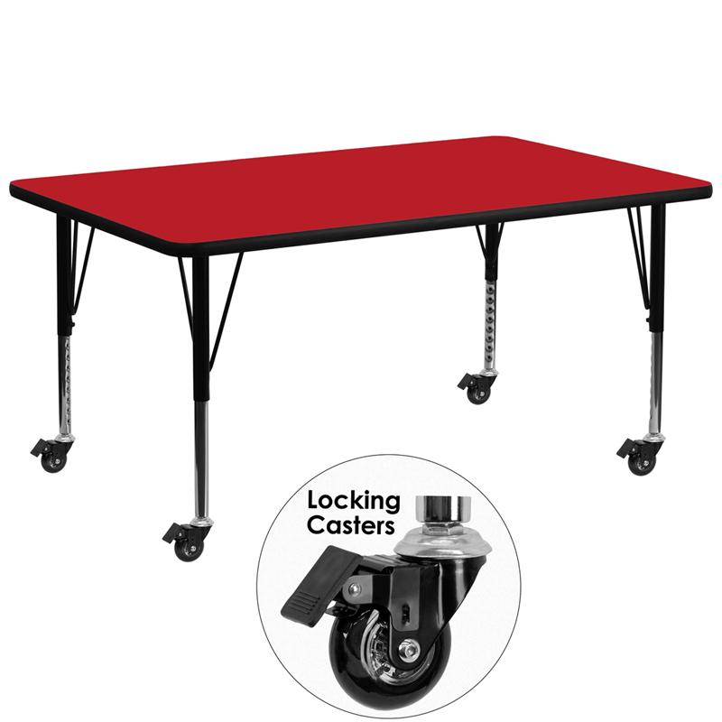 Flash Furniture Mobile 30”W x 72”L Rectangular Red HP Laminate Activity Table – Height Adjustable Short Legs – XU-A3072-REC-RED-H-P-CAS-GG on Sale