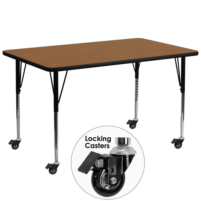 Flash Furniture Mobile 30”W x 72”L Rectangular Oak Thermal Laminate Activity Table – Standard Height Adjustable Legs – XU-A3072-REC-OAK-T-A-CAS-GG Fashion