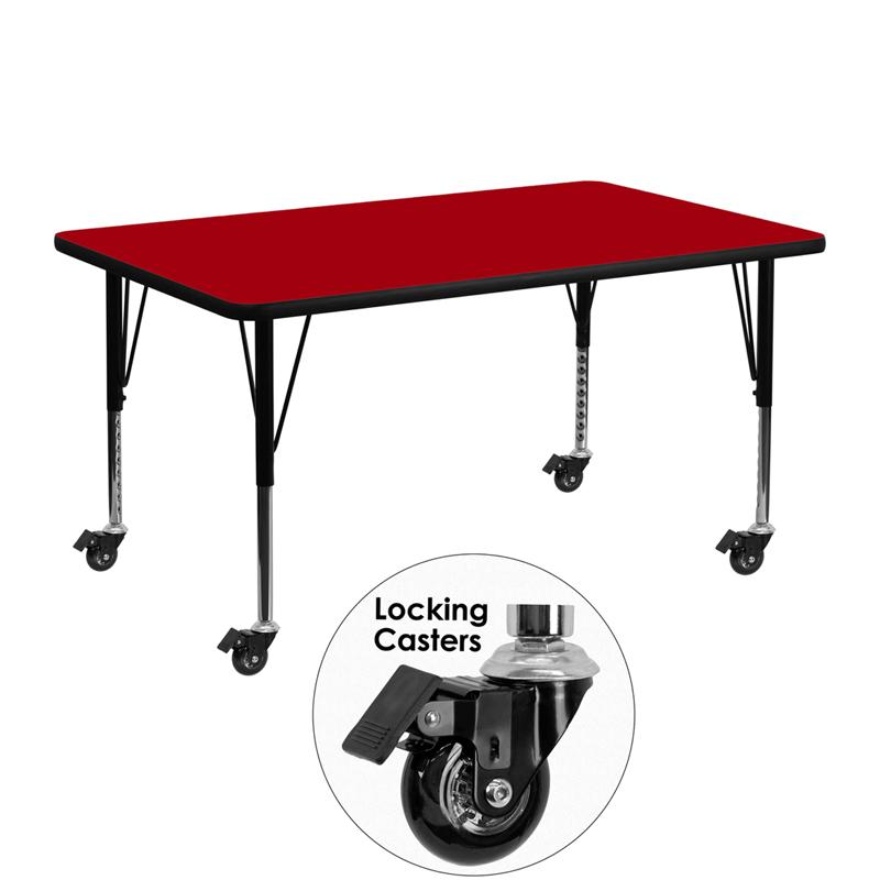 Flash Furniture Mobile 24”W x 48”L Rectangular Red Thermal Laminate Activity Table – Height Adjustable Short Legs – XU-A2448-REC-RED-T-P-CAS-GG Discount