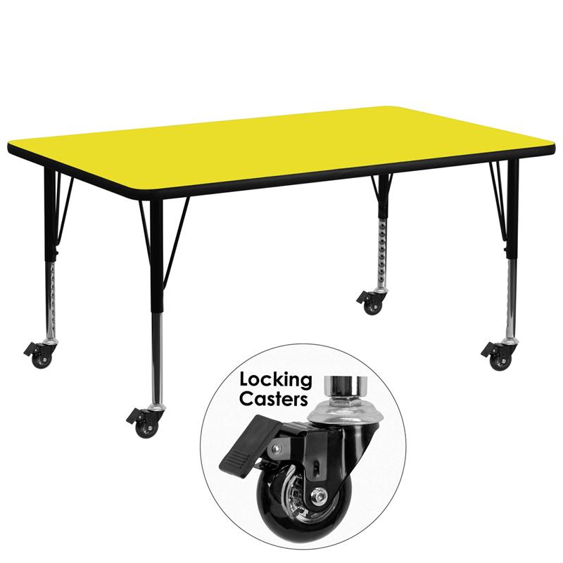 Flash Furniture Mobile 30”W x 72”L Rectangular Yellow HP Laminate Activity Table – Height Adjustable Short Legs – XU-A3072-REC-YEL-H-P-CAS-GG on Sale