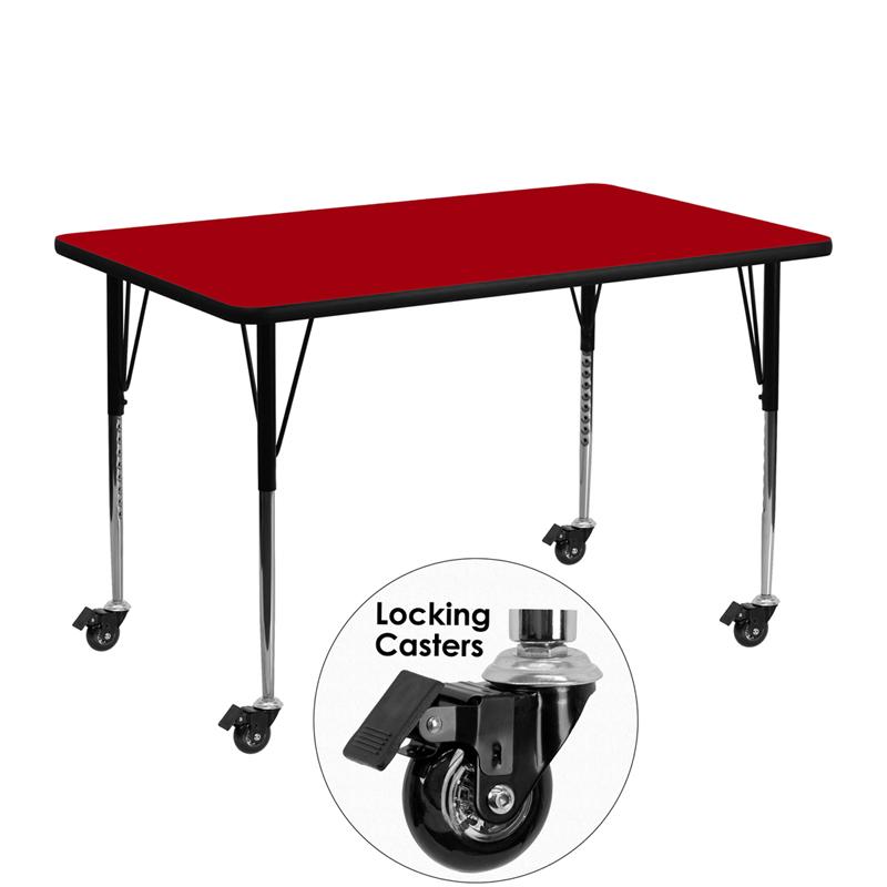 Flash Furniture Mobile 24”W x 48”L Rectangular Red Thermal Laminate Activity Table – Standard Height Adjustable Legs – XU-A2448-REC-RED-T-A-CAS-GG Online now