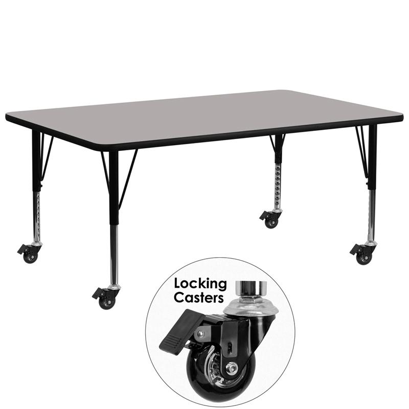 Flash Furniture Mobile 30”W x 72”L Rectangular Grey HP Laminate Activity Table – Height Adjustable Short Legs – XU-A3072-REC-GY-H-P-CAS-GG Online now