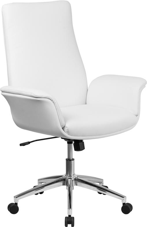 Flash Furniture Mid-Back White Leather Executive Swivel Chair with Flared Arms – BT-88-MID-WH-GG Supply