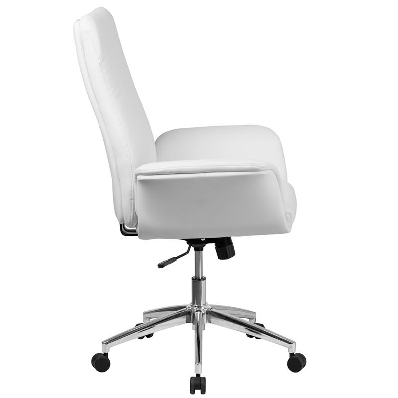 Flash Furniture Mid-Back White Leather Executive Swivel Chair with Flared Arms – BT-88-MID-WH-GG Supply