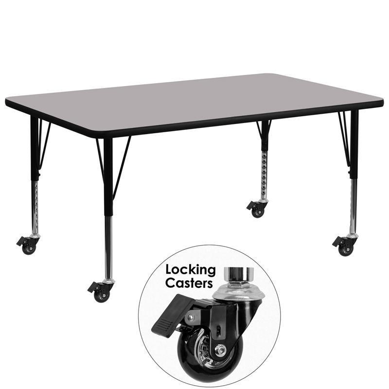 Flash Furniture Mobile 30”W x 72”L Rectangular Grey Thermal Laminate Activity Table – Height Adjustable Short Legs – XU-A3072-REC-GY-T-P-CAS-GG Sale