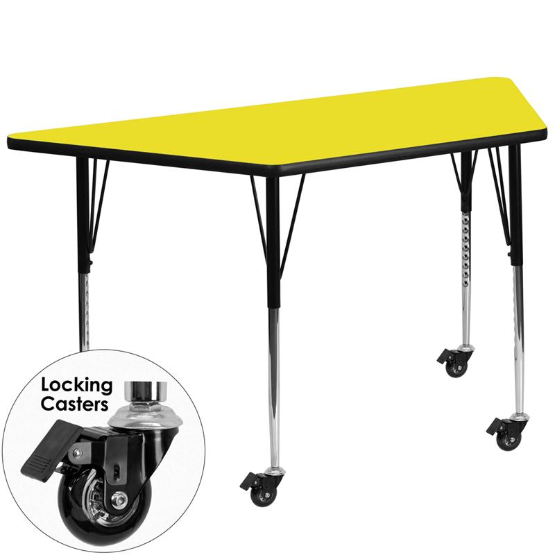 Flash Furniture Mobile 25”W x 45”L Trapezoid Yellow HP Laminate Activity Table – Standard Height Adjustable Legs – XU-A2448-TRAP-YEL-H-A-CAS-GG on Sale