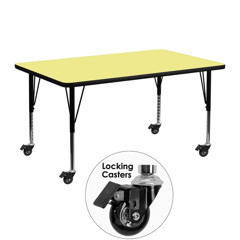 Flash Furniture Mobile 24”W x 48”L Rectangular Yellow Thermal Laminate Activity Table – Height Adjustable Short Legs – XU-A2448-REC-YEL-T-P-CAS-GG Online now
