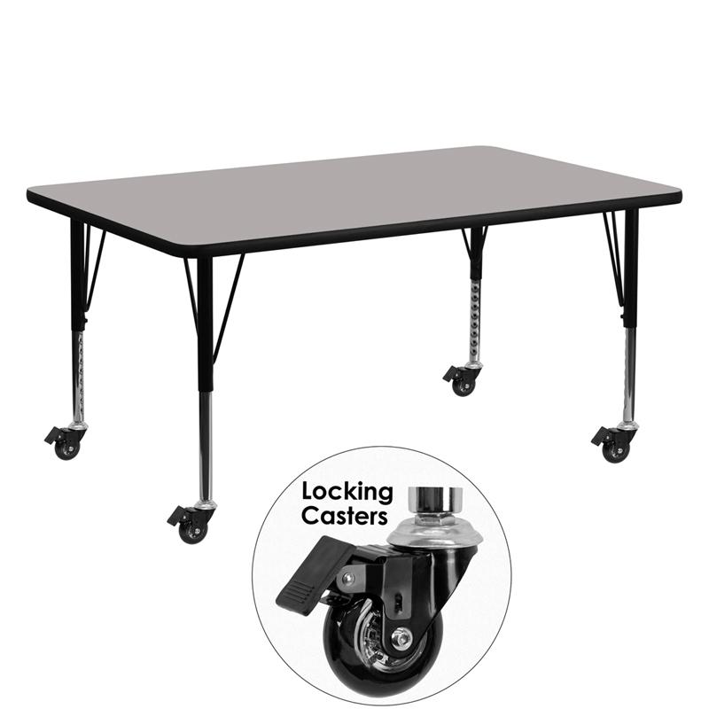 Flash Furniture Mobile 24”W x 60”L Rectangular Grey HP Laminate Activity Table – Height Adjustable Short Legs – XU-A2460-REC-GY-H-P-CAS-GG Online