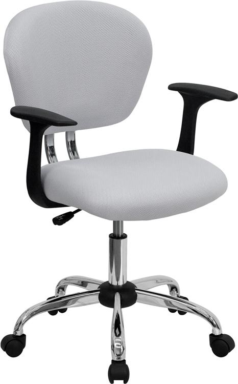 Flash Furniture Mid-Back White Mesh Padded Swivel Task Chair with Chrome Base and Arms – H-2376-F-WHT-ARMS-GG Fashion