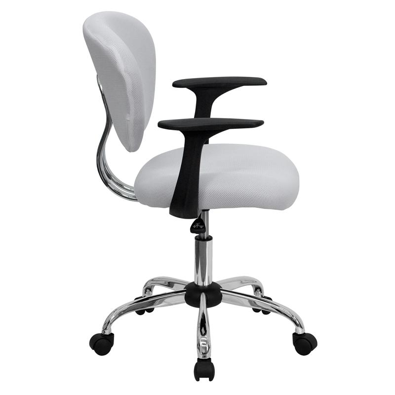 Flash Furniture Mid-Back White Mesh Padded Swivel Task Chair with Chrome Base and Arms – H-2376-F-WHT-ARMS-GG Fashion