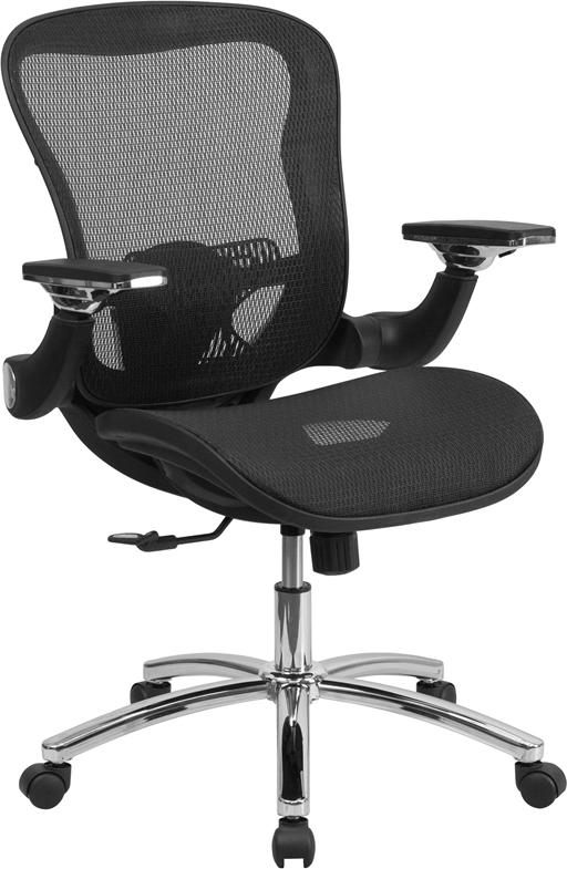 Flash Furniture Mid-Back Transparent Black Mesh Executive Swivel Chair with Synchro-Tilt and Height Adjustable Flip-Up Arms – GO-WY-87-GG Online Hot Sale