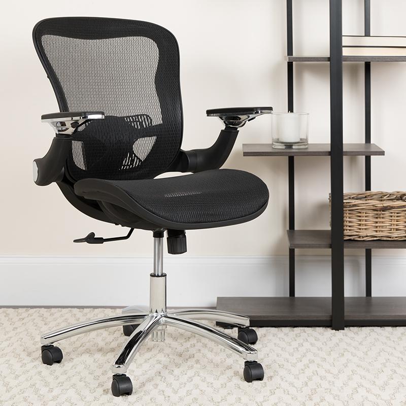 Flash Furniture Mid-Back Transparent Black Mesh Executive Swivel Chair with Synchro-Tilt and Height Adjustable Flip-Up Arms – GO-WY-87-GG Online Hot Sale