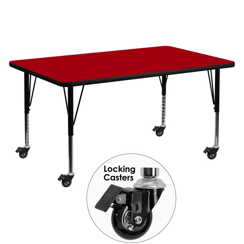 Flash Furniture Mobile 30”W x 60”L Rectangular Red Thermal Laminate Activity Table – Height Adjustable Short Legs – XU-A3060-REC-RED-T-P-CAS-GG Sale