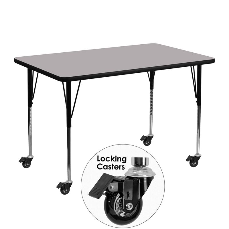 Flash Furniture Mobile 30”W x 48”L Rectangular Grey Thermal Laminate Activity Table – Standard Height Adjustable Legs – XU-A3048-REC-GY-T-A-CAS-GG Fashion