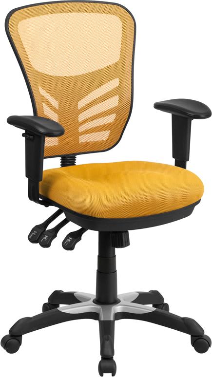 Flash Furniture Mid-Back Yellow-Orange Mesh Multifunction Executive Swivel Chair with Adjustable Arms – HL-0001-YEL-GG Online