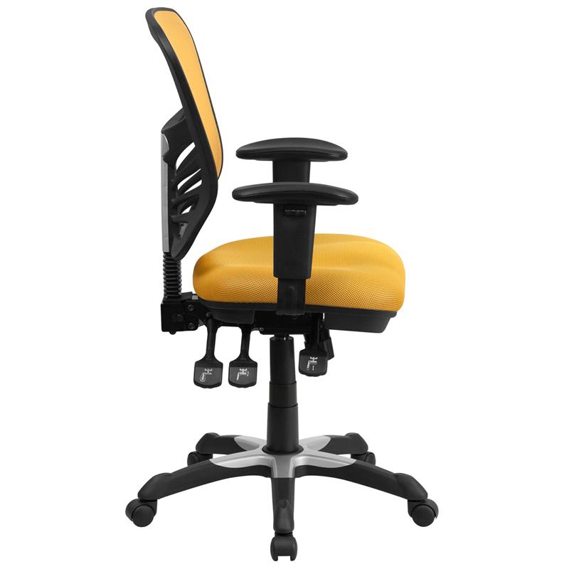 Flash Furniture Mid-Back Yellow-Orange Mesh Multifunction Executive Swivel Chair with Adjustable Arms – HL-0001-YEL-GG Online