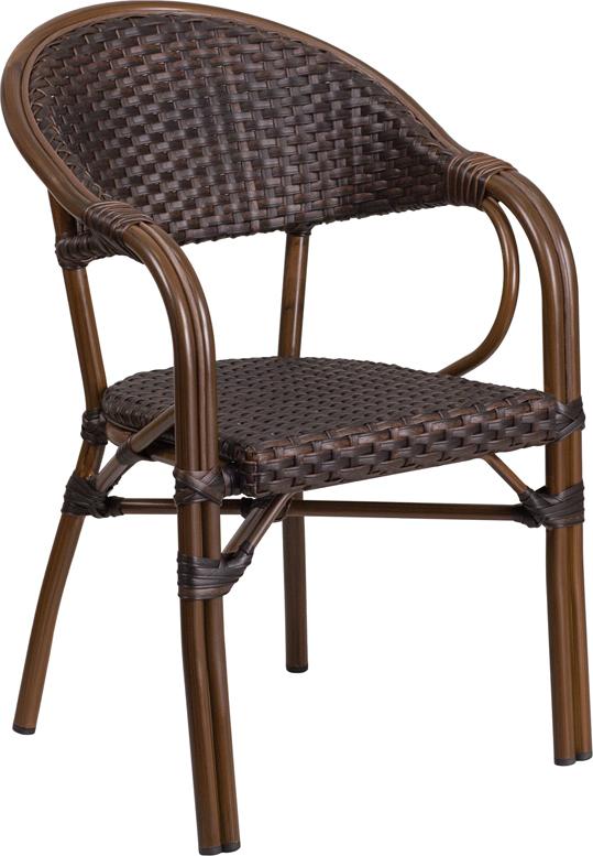 Flash Furniture Milano Series Dark Brown Rattan Restaurant Patio Chair with Red Bamboo-Aluminum Frame – SDA-AD642003R-2-GG Online