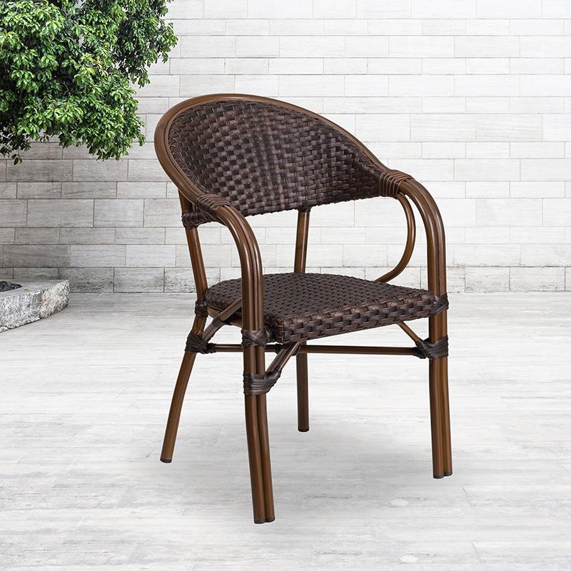 Flash Furniture Milano Series Dark Brown Rattan Restaurant Patio Chair with Red Bamboo-Aluminum Frame – SDA-AD642003R-2-GG Online
