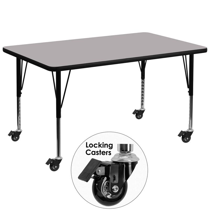 Flash Furniture Mobile 24”W x 48”L Rectangular Grey Thermal Laminate Activity Table – Height Adjustable Short Legs – XU-A2448-REC-GY-T-P-CAS-GG Hot on Sale