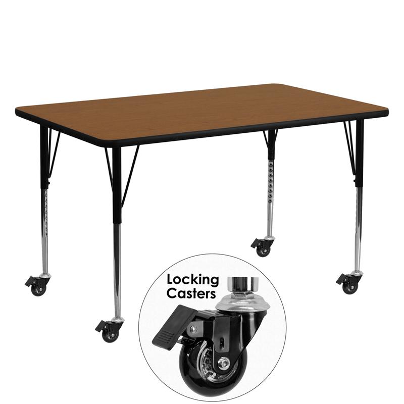 Flash Furniture Mobile 24”W x 60”L Rectangular Oak HP Laminate Activity Table – Standard Height Adjustable Legs – XU-A2460-REC-OAK-H-A-CAS-GG Sale