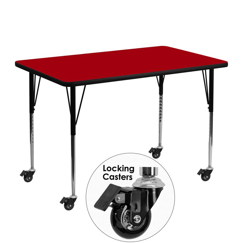 Flash Furniture Mobile 30”W x 48”L Rectangular Red Thermal Laminate Activity Table – Standard Height Adjustable Legs – XU-A3048-REC-RED-T-A-CAS-GG Supply