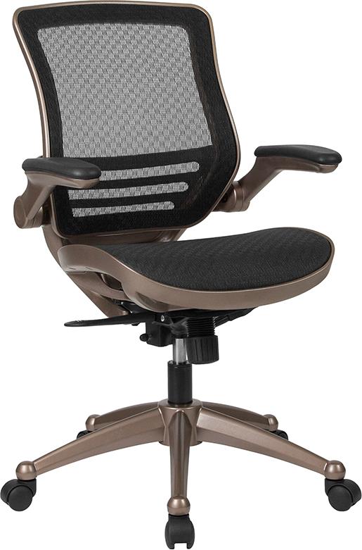 Flash Furniture Mid-Back Transparent Black Mesh Executive Swivel Chair with Melrose Gold Frame and Flip-Up Arms – BL-8801X-GG Hot on Sale