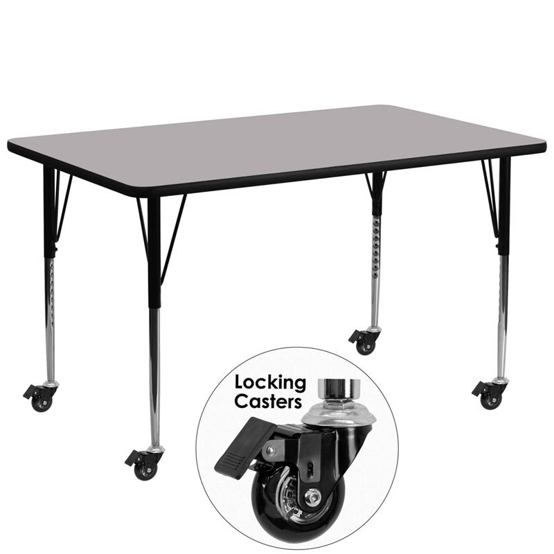 Flash Furniture Mobile 30”W x 72”L Rectangular Grey Thermal Laminate Activity Table – Standard Height Adjustable Legs – XU-A3072-REC-GY-T-A-CAS-GG Fashion