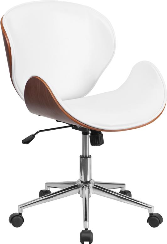 Flash Furniture Mid-Back Walnut Wood Swivel Conference Chair in White Leather – SD-SDM-2240-5-WH-GG Online now