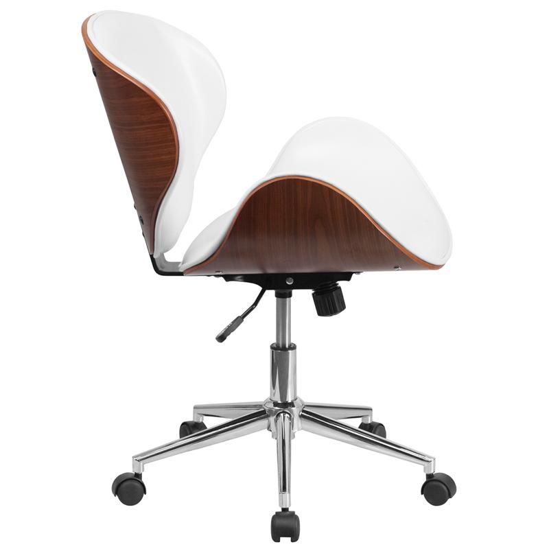 Flash Furniture Mid-Back Walnut Wood Swivel Conference Chair in White Leather – SD-SDM-2240-5-WH-GG Online now