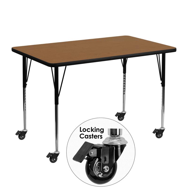 Flash Furniture Mobile 30”W x 48”L Rectangular Oak Thermal Laminate Activity Table – Standard Height Adjustable Legs – XU-A3048-REC-OAK-T-A-CAS-GG Fashion