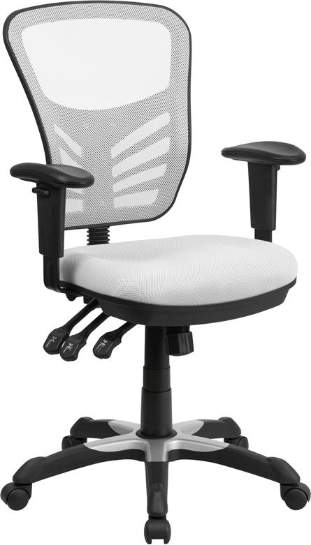 Flash Furniture Mid-Back White Mesh Multifunction Executive Swivel Chair with Adjustable Arms – HL-0001-WH-GG Discount