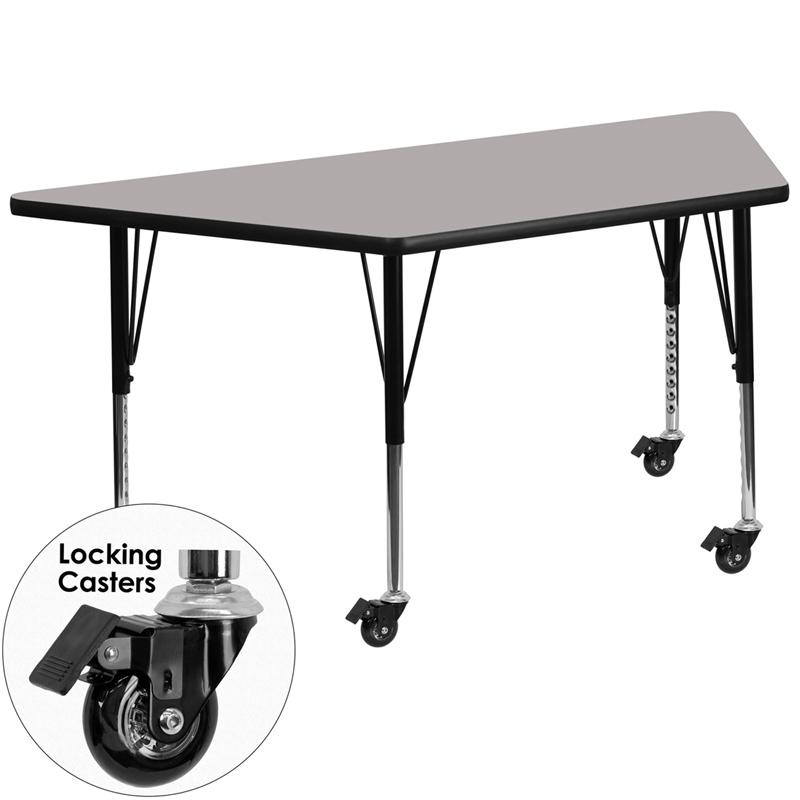 Flash Furniture Mobile 25”W x 45”L Trapezoid Grey HP Laminate Activity Table – Height Adjustable Short Legs – XU-A2448-TRAP-GY-H-P-CAS-GG Supply