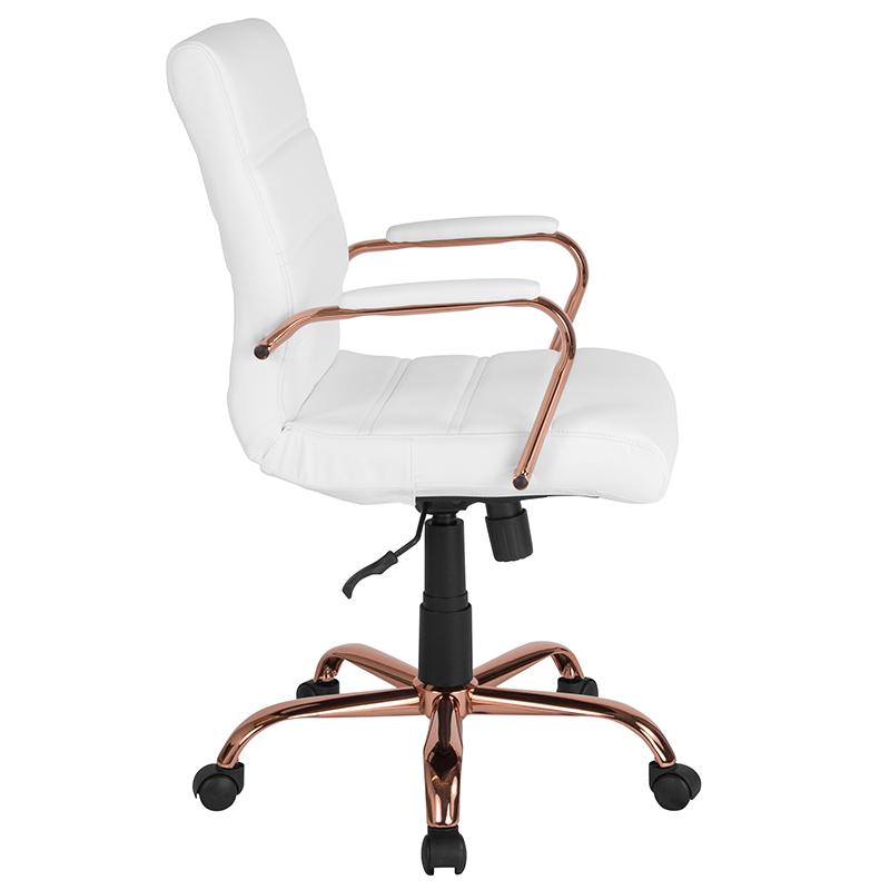 Flash Furniture Mid-Back White Leather Executive Swivel Chair with Rose Gold Frame and Arms – GO-2286M-WH-RSGLD-GG Online now