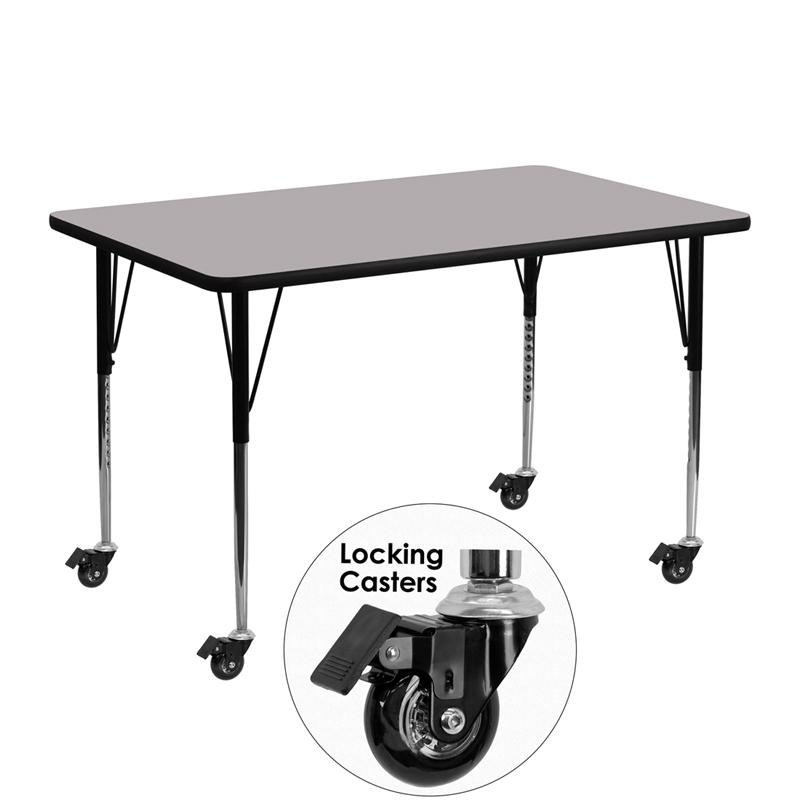 Flash Furniture Mobile 24”W x 48”L Rectangular Grey Thermal Laminate Activity Table – Standard Height Adjustable Legs – XU-A2448-REC-GY-T-A-CAS-GG Supply