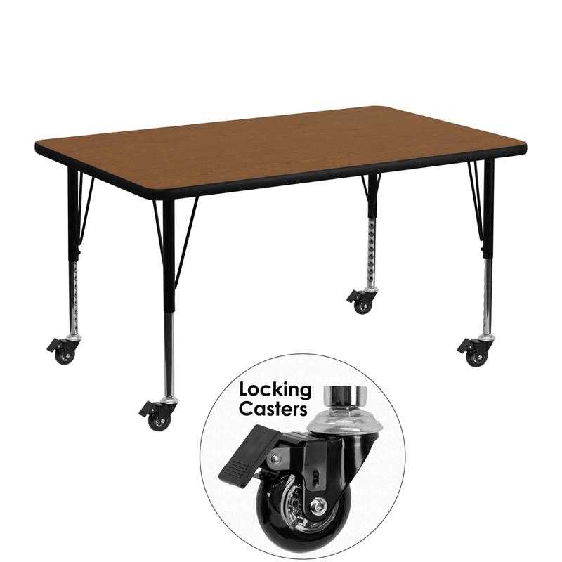 Flash Furniture Mobile 30”W x 48”L Rectangular Oak HP Laminate Activity Table – Height Adjustable Short Legs – XU-A3048-REC-OAK-H-P-CAS-GG Supply
