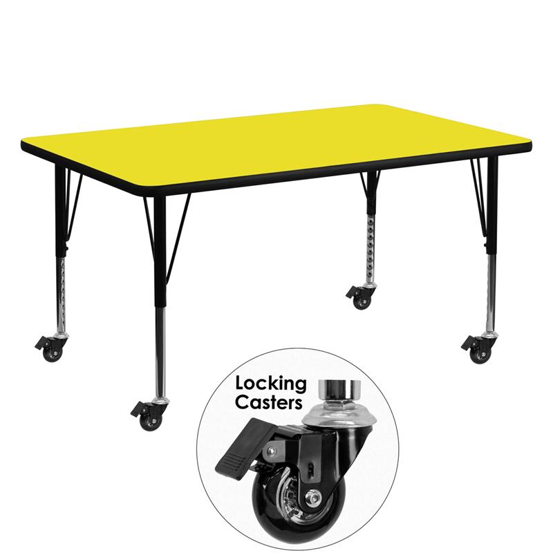 Flash Furniture Mobile 30”W x 60”L Rectangular Yellow HP Laminate Activity Table – Height Adjustable Short Legs – XU-A3060-REC-YEL-H-P-CAS-GG Discount