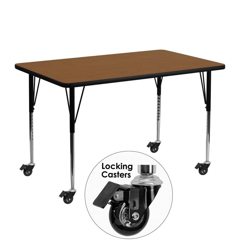 Flash Furniture Mobile 24”W x 48”L Rectangular Oak HP Laminate Activity Table – Standard Height Adjustable Legs – XU-A2448-REC-OAK-H-A-CAS-GG Discount