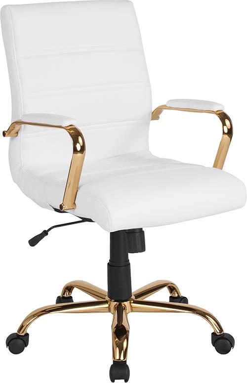 Flash Furniture Mid-Back White Leather Executive Swivel Chair with Gold Frame and Arms – GO-2286M-WH-GLD-GG Sale