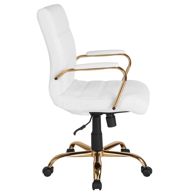 Flash Furniture Mid-Back White Leather Executive Swivel Chair with Gold Frame and Arms – GO-2286M-WH-GLD-GG Sale